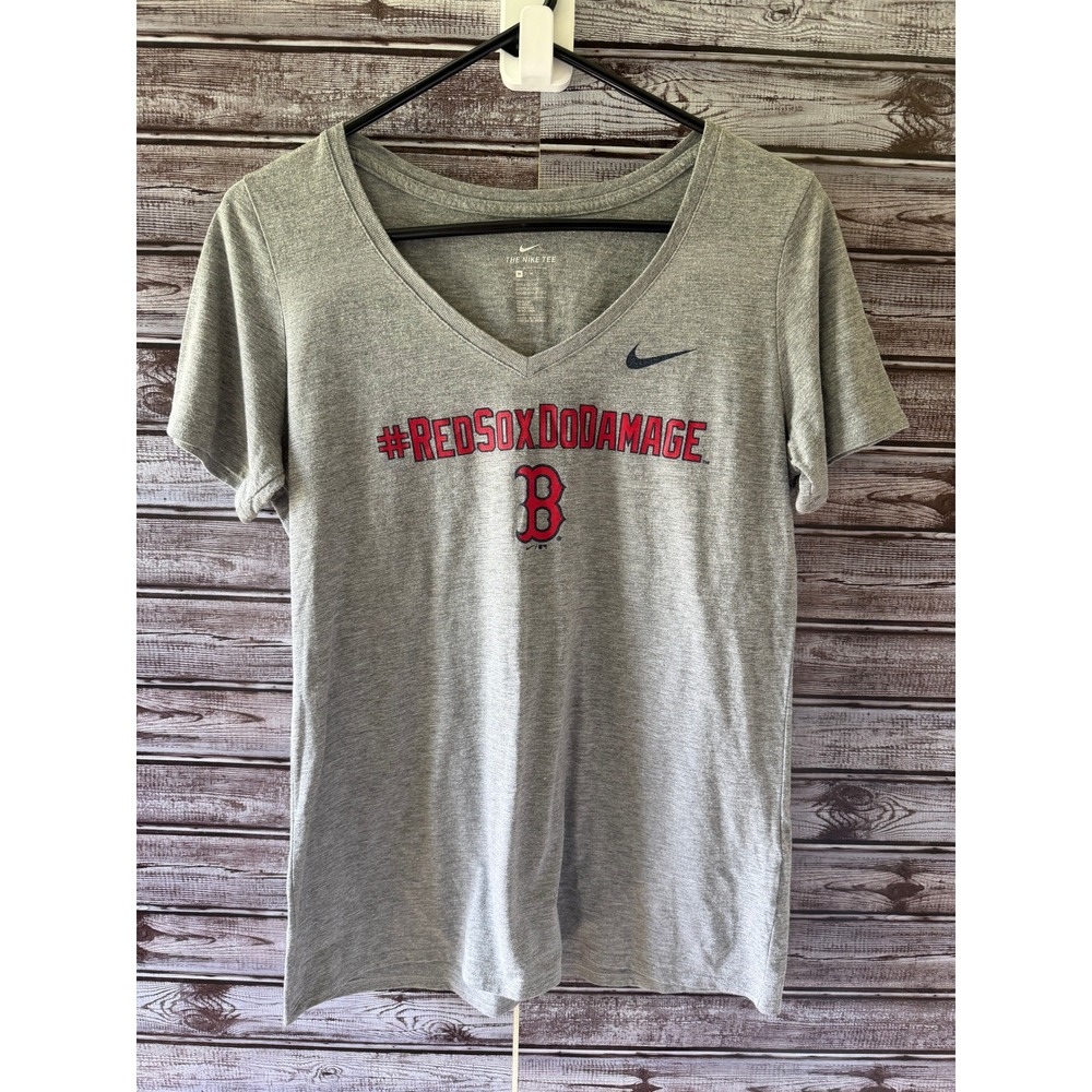 Nike Women's Boston Red Sox Do Damage V-Neck Short-Sleeved T-Shirt Medium Gray